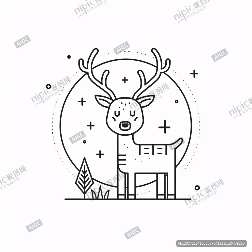 麋鹿线描