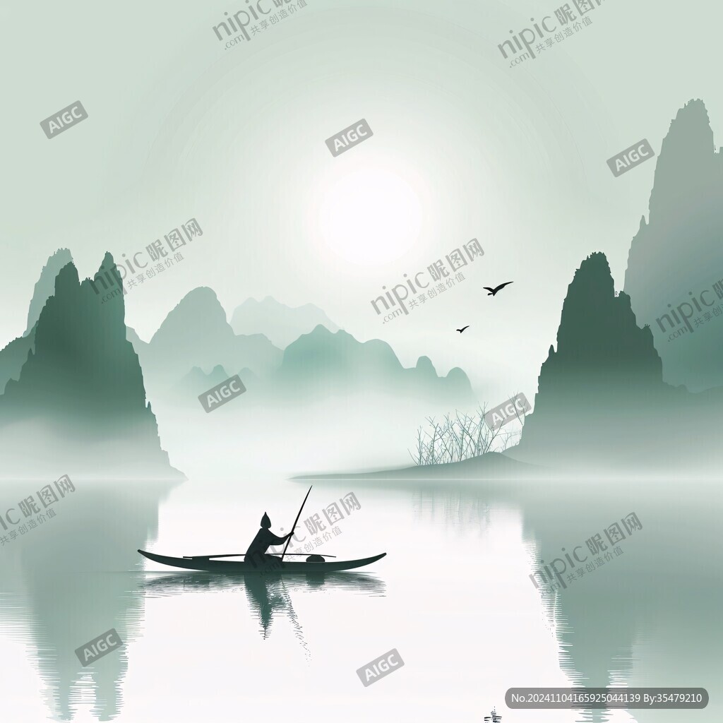 山水行舟插画