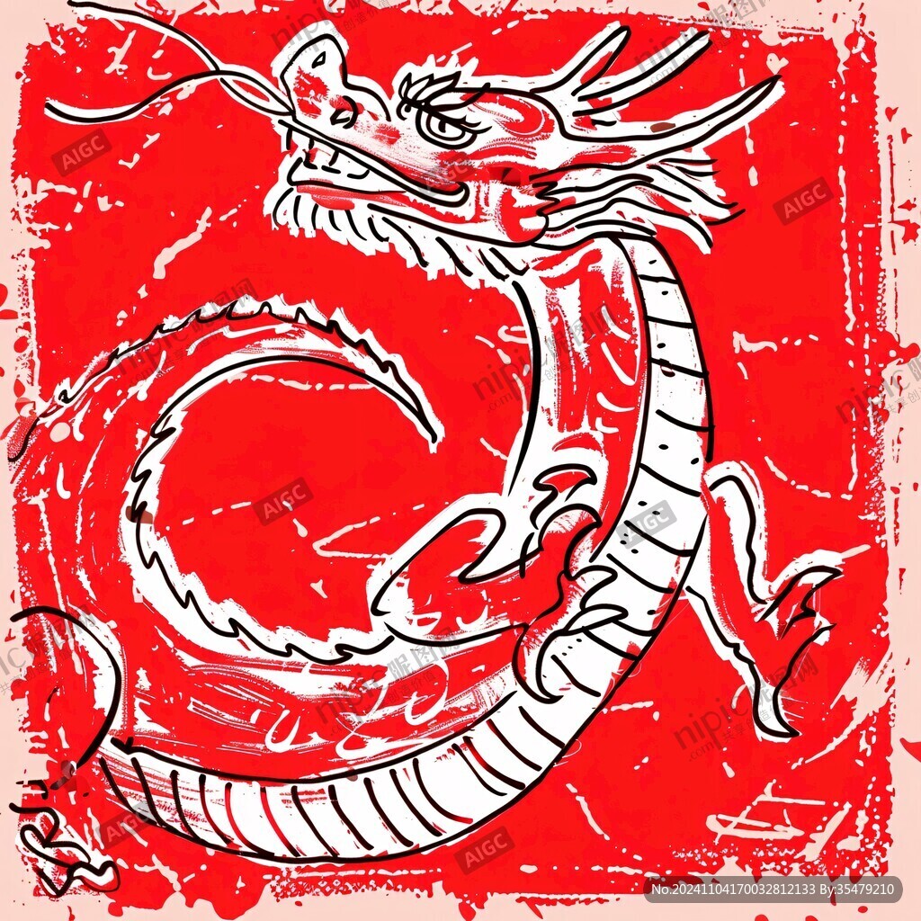 红色中国风龙手绘