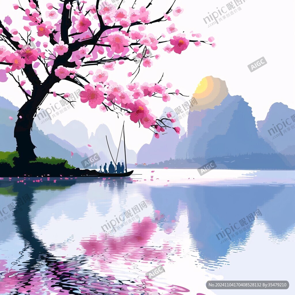 桃花源记古风山水插画