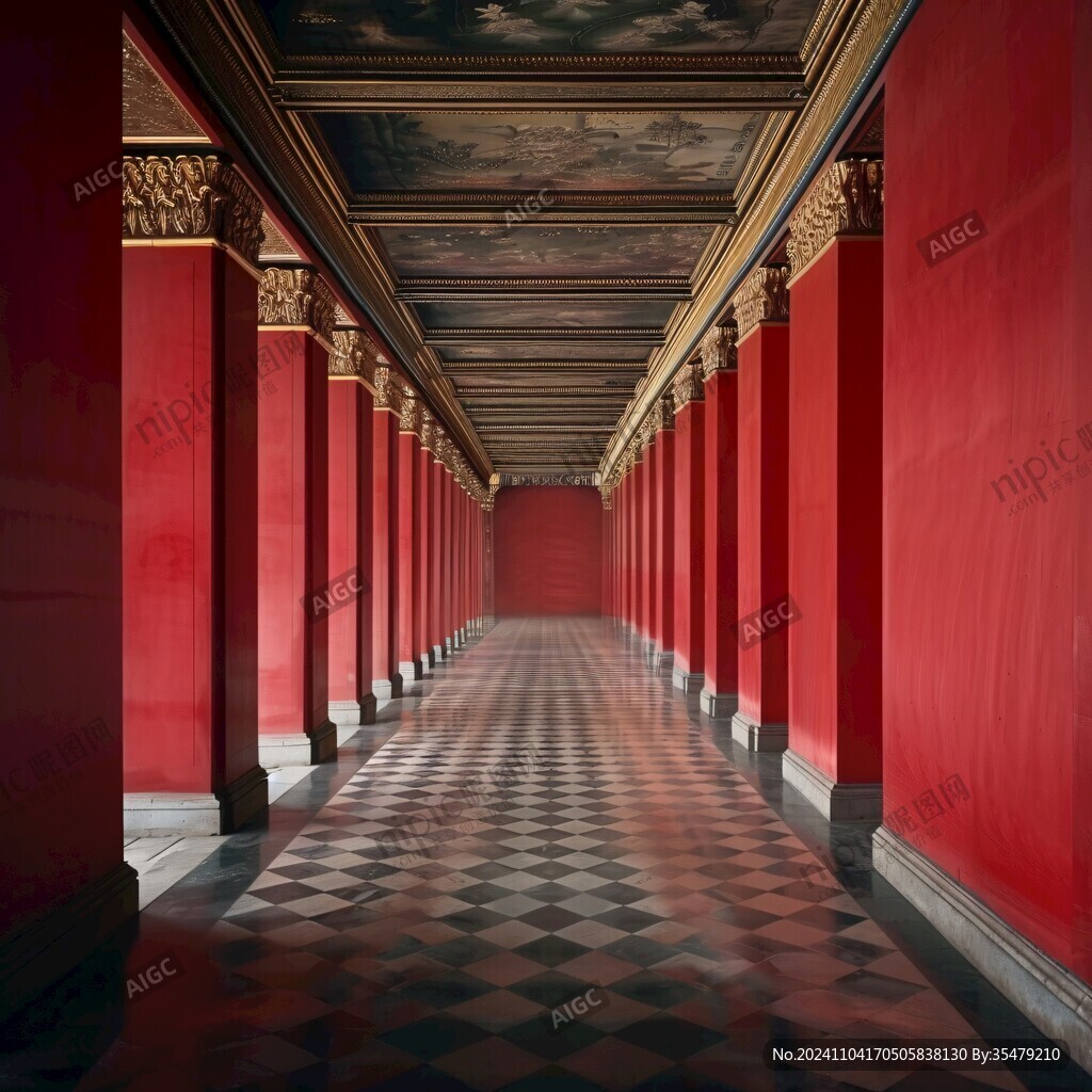 暗红柱子平行透视