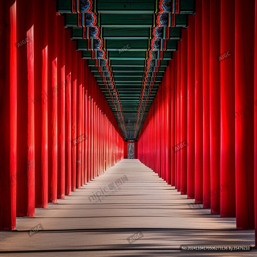 暗红柱子平行透视
