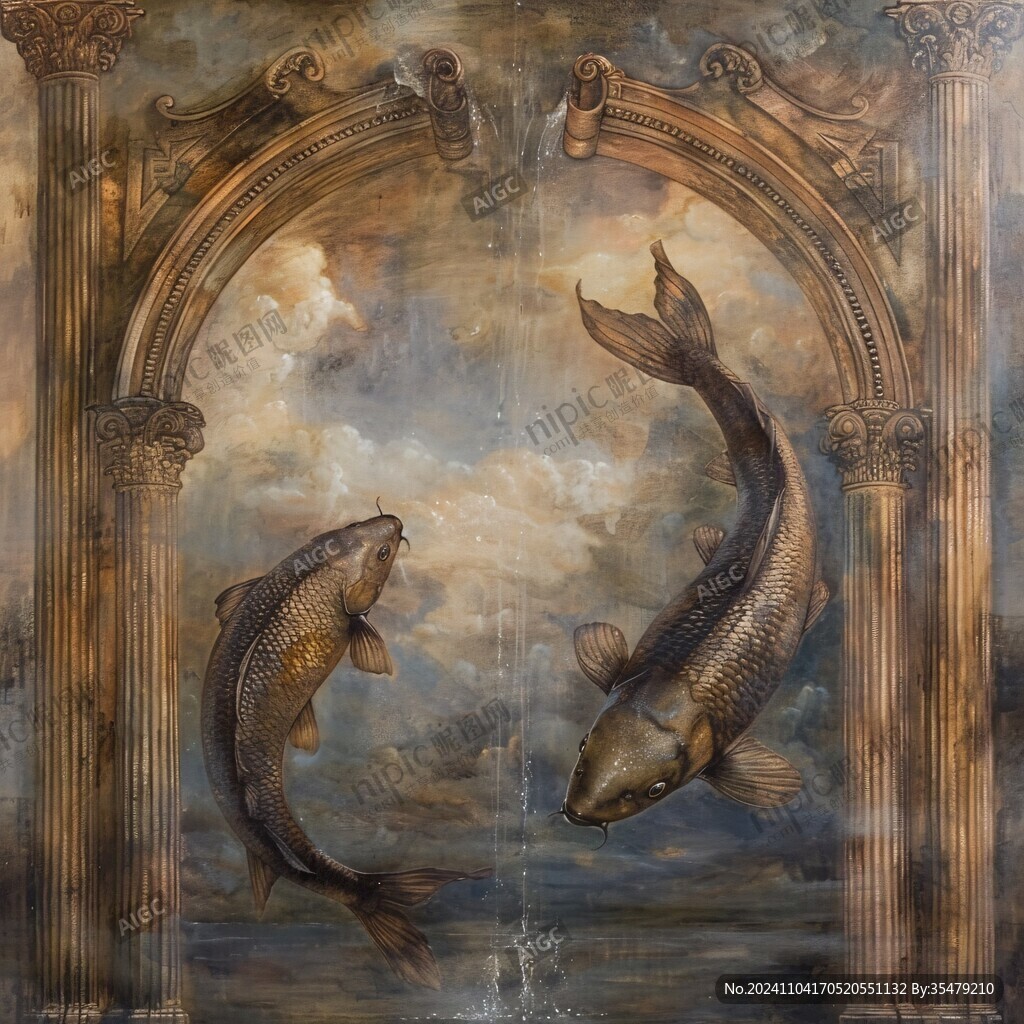 现代鲤鱼壁画