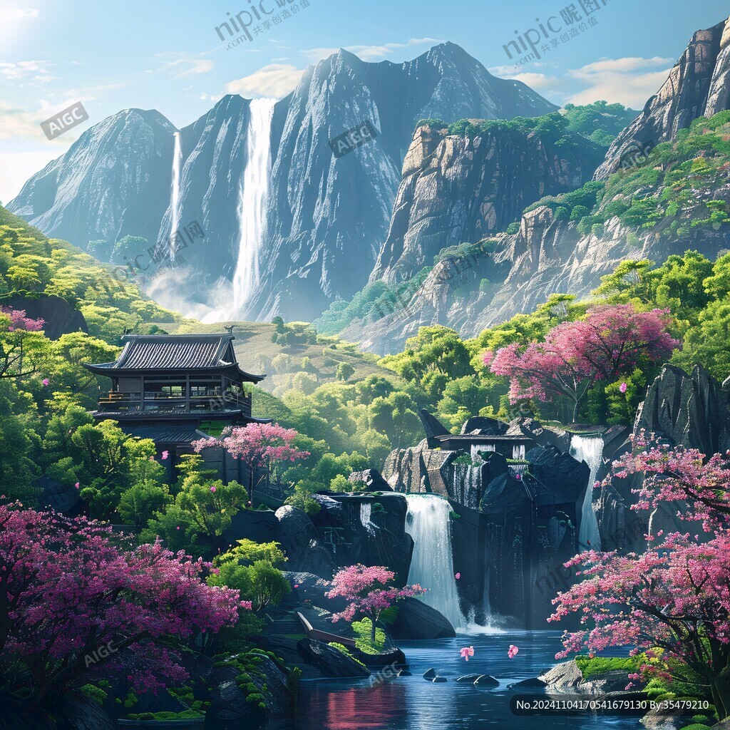 桃花源记古风山水插画