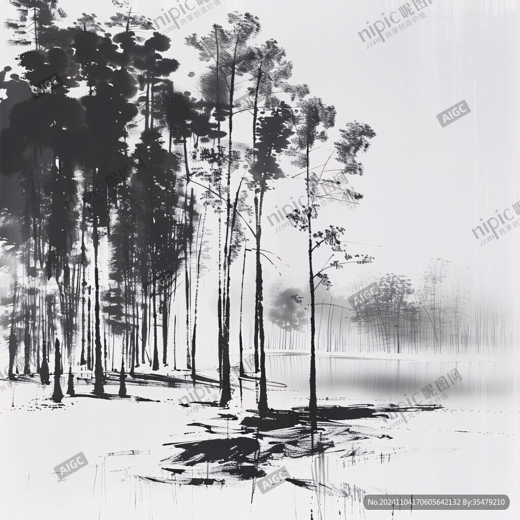 松林水墨画