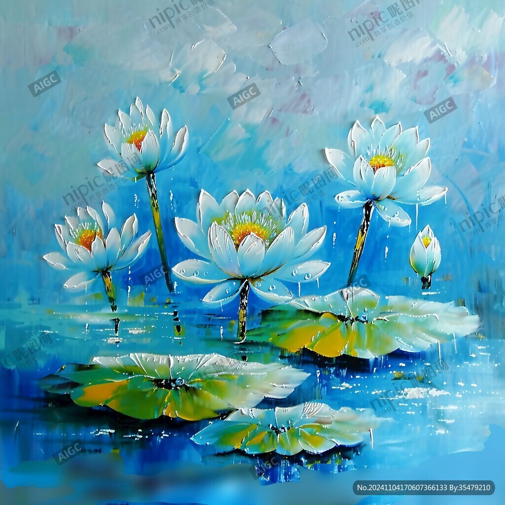 蓝色荷花壁画