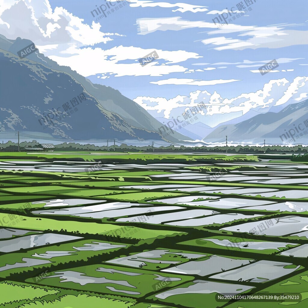 大米农田插画