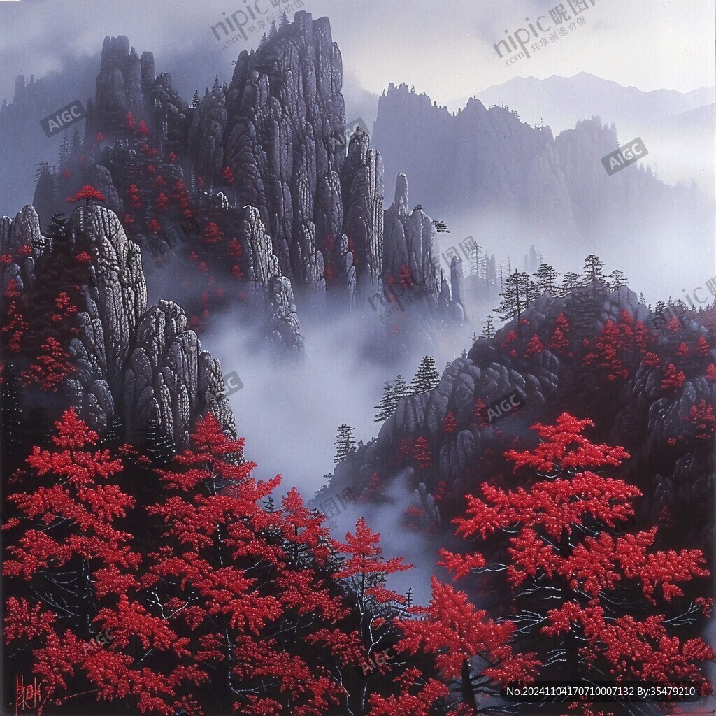 迎客松油画