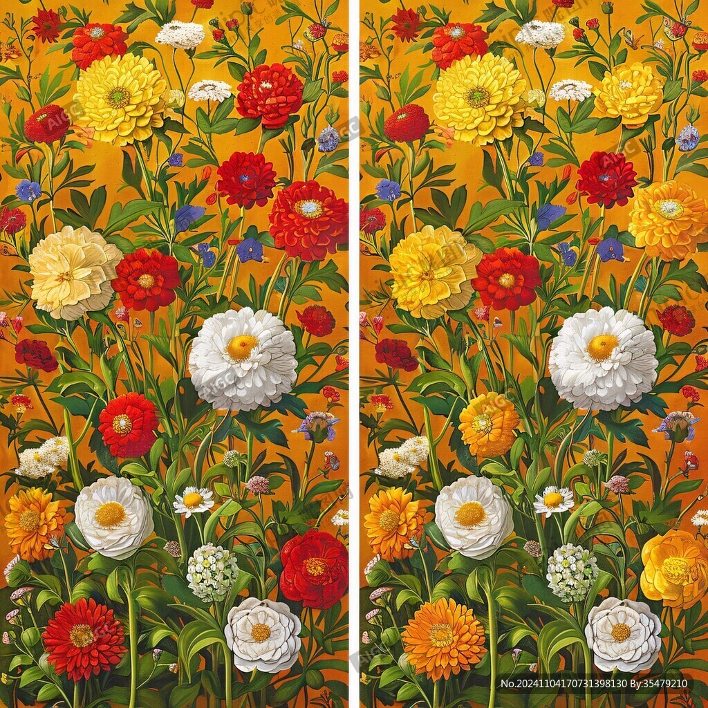 漂亮的花卉油画三拼图