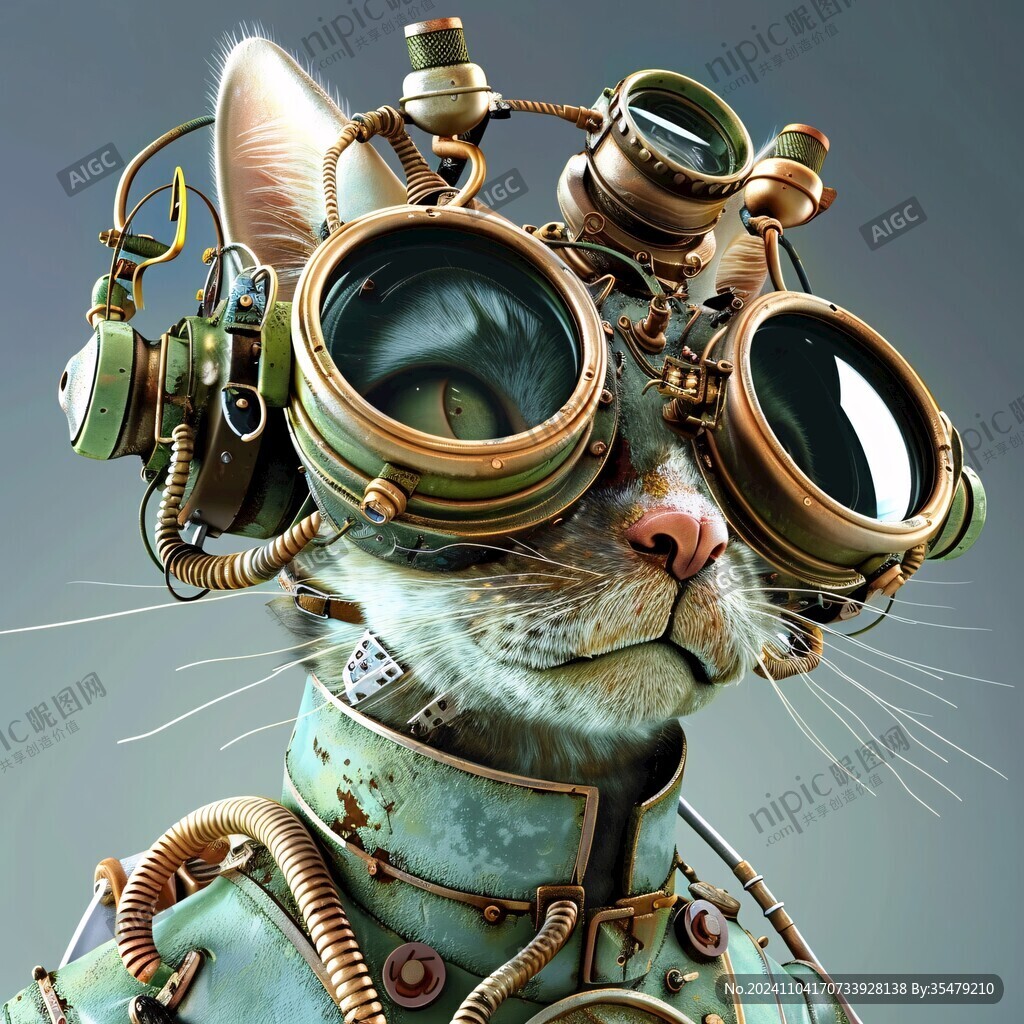 戴着蒸汽朋克护目镜的猫