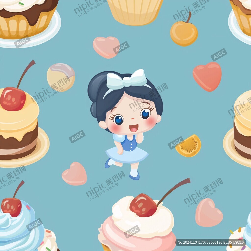 甜品女生插画素材