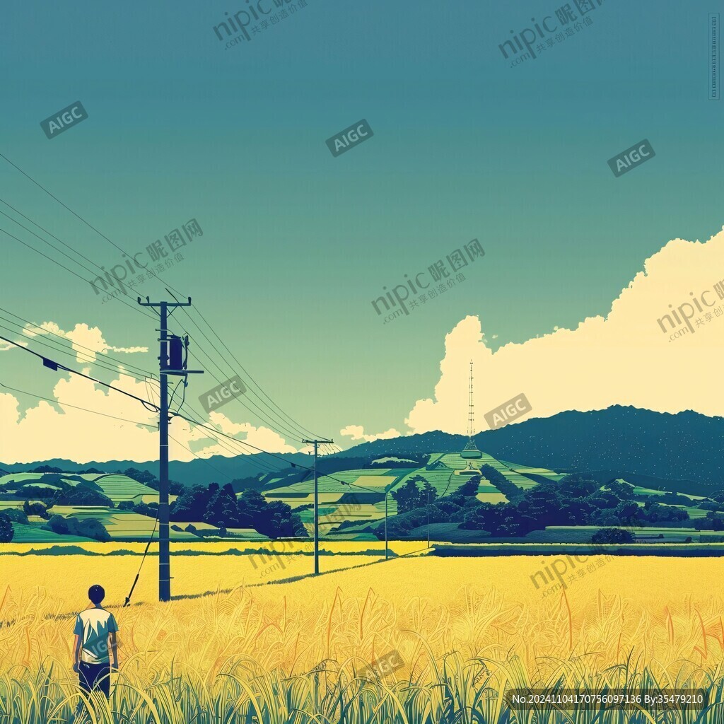 稻田风景插画