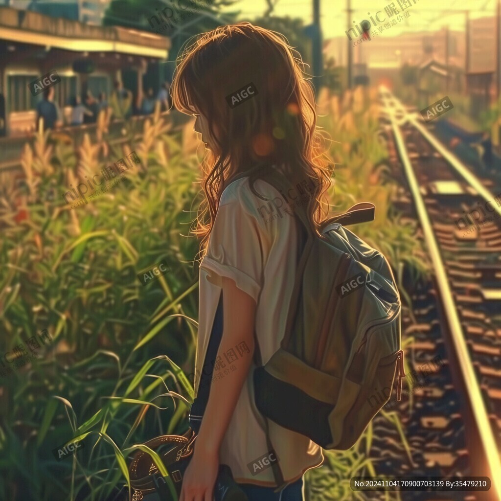 黄昏的少女背影