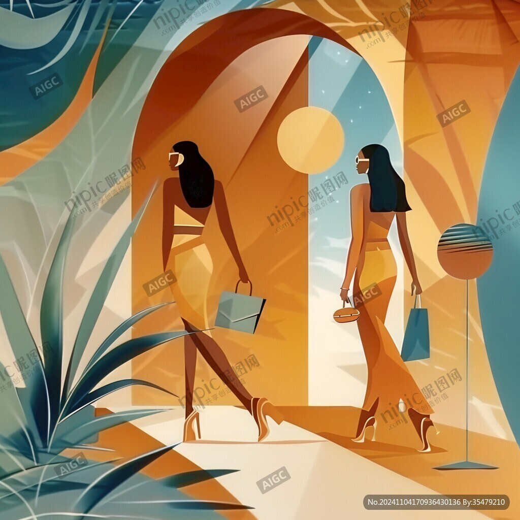 购物美女插画
