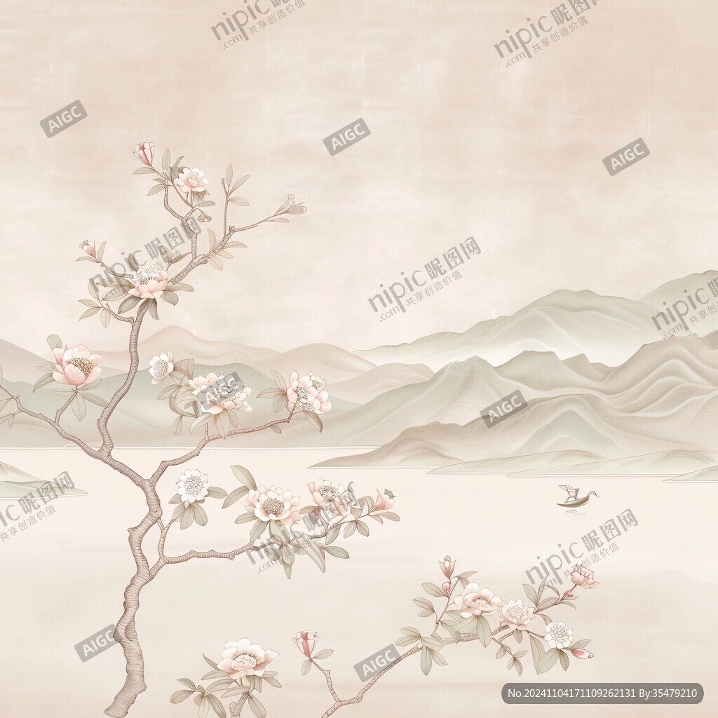 手绘春天古风花卉背景