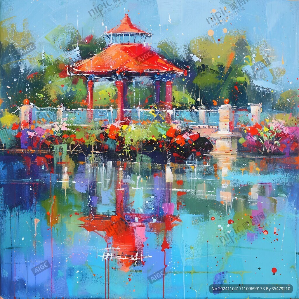亭子油画