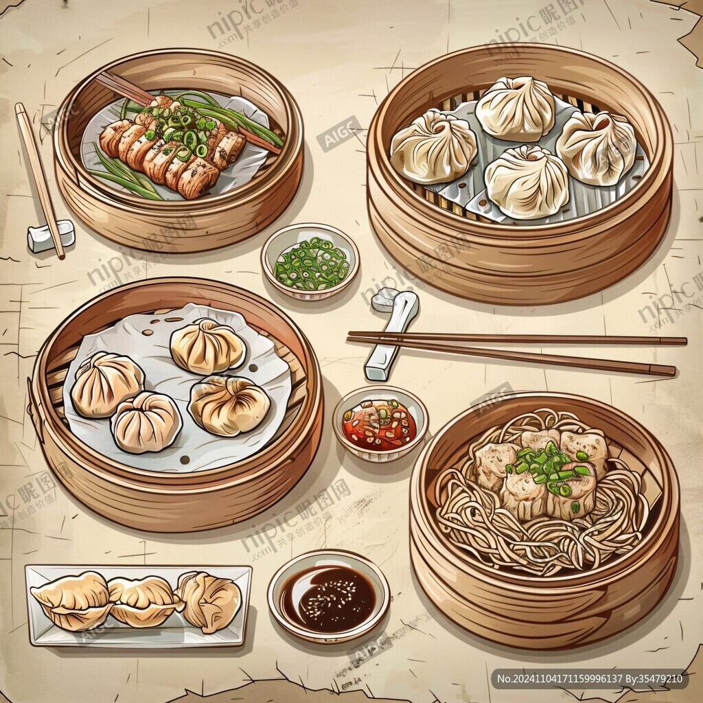 蒸包手绘美食