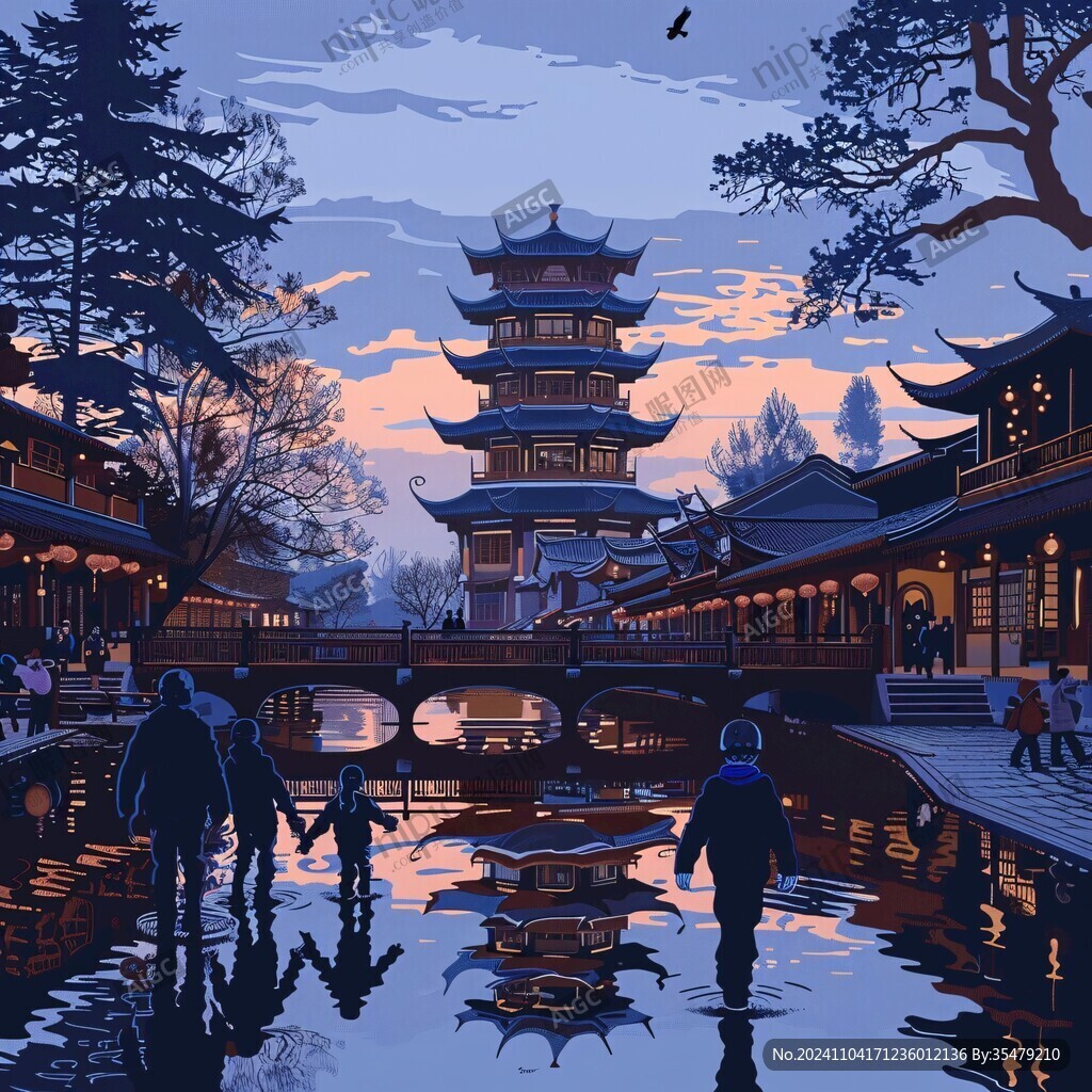 七宝古镇插画