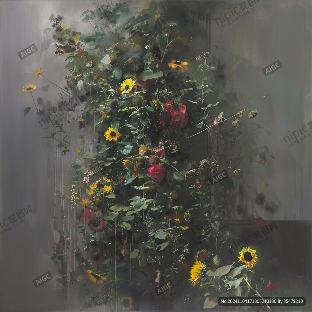 油画风花材手绘