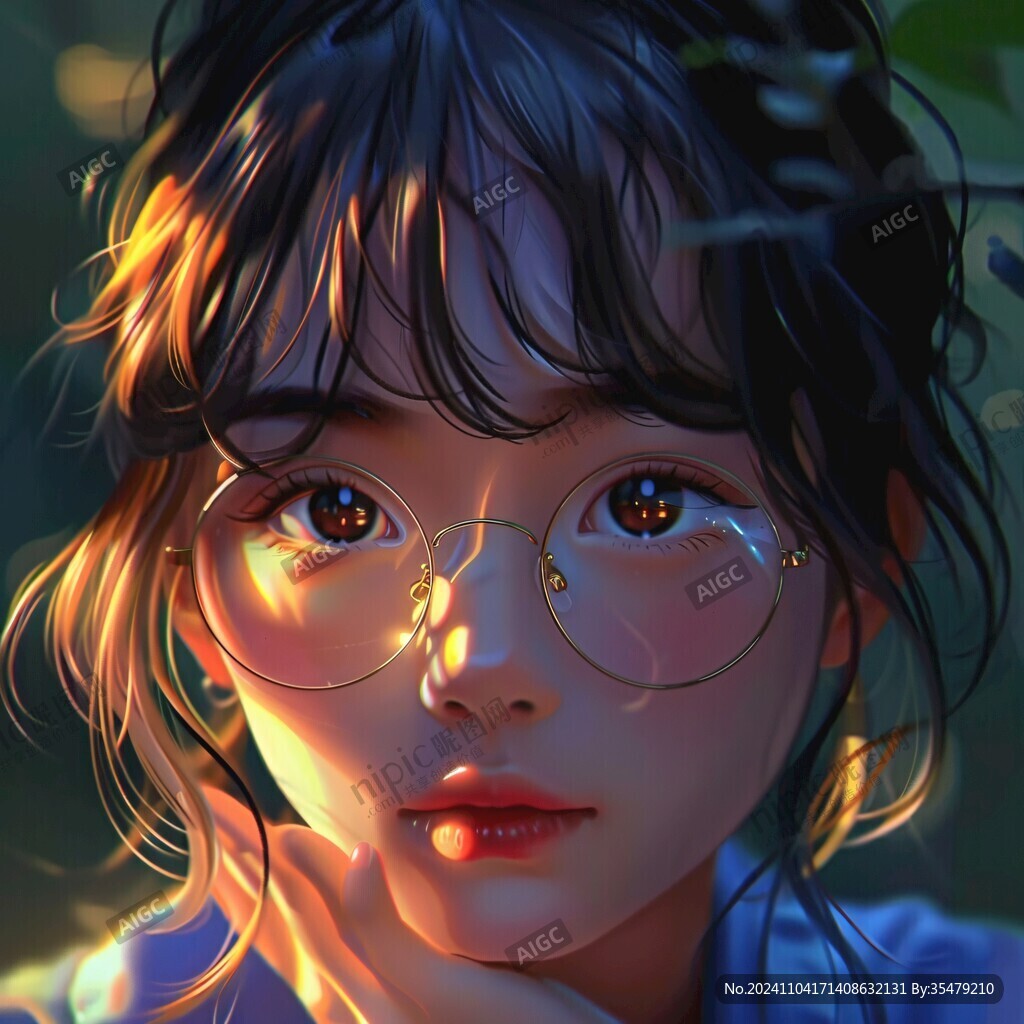 AI创作图板绘人像 厚涂少女 眼镜女孩插画 板绘少女插画 写实人物插画 板绘少女 数字肖像插画 插画人物戴眼镜女孩 戴眼镜女孩插画 原创厚涂 ...
