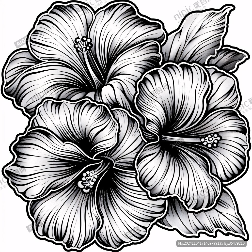 手绘芙蓉花