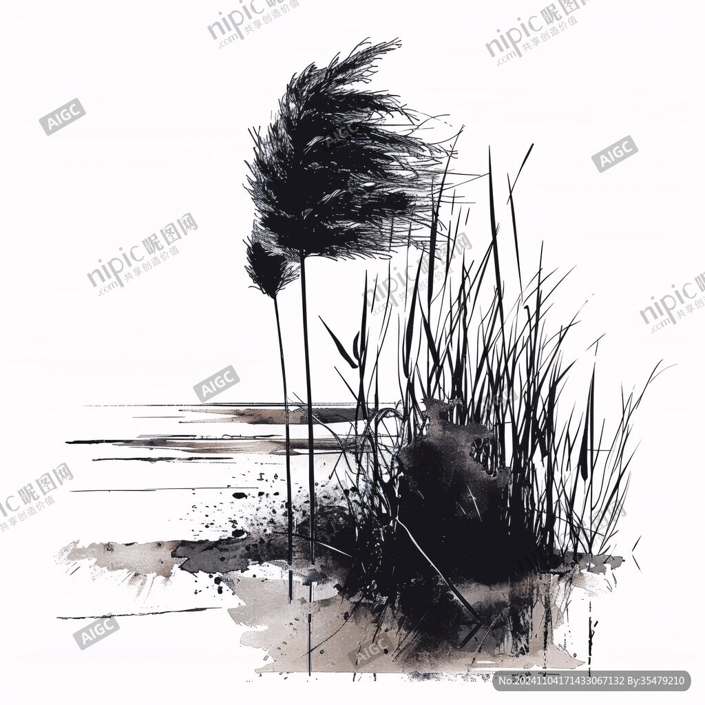 手绘芦苇荡