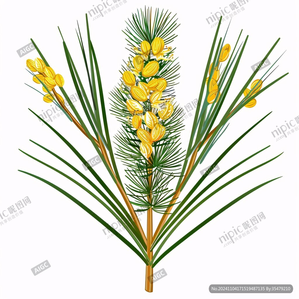 手绘松树花
