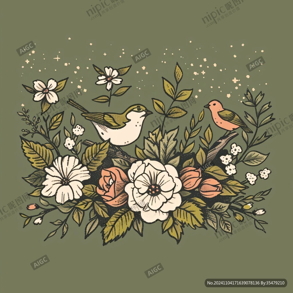 欧美风格鸟花卉