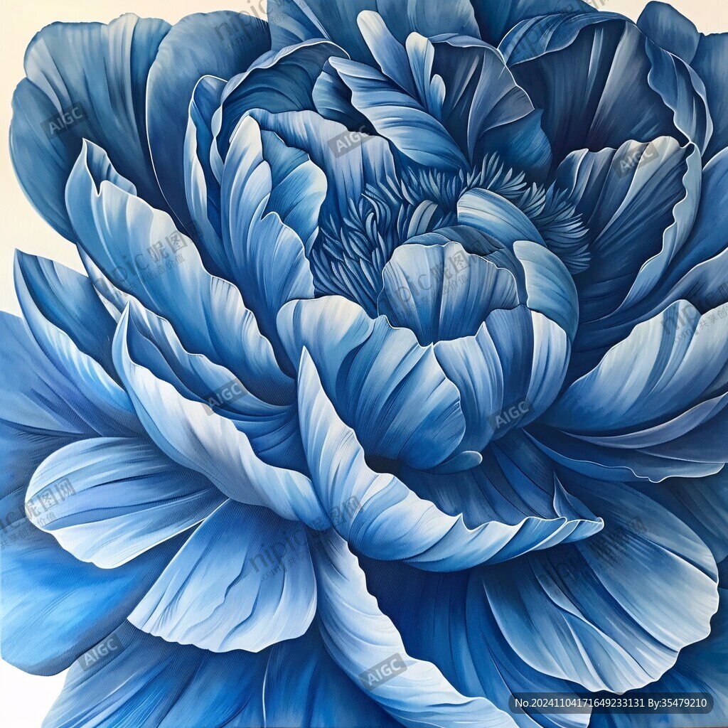 蓝色唯美牡丹装饰画