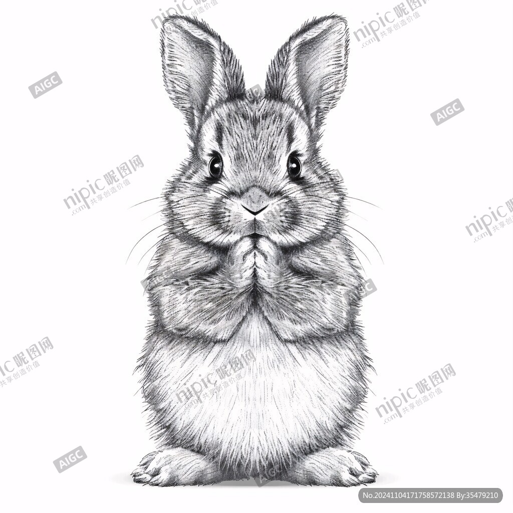 黑白兔子插画