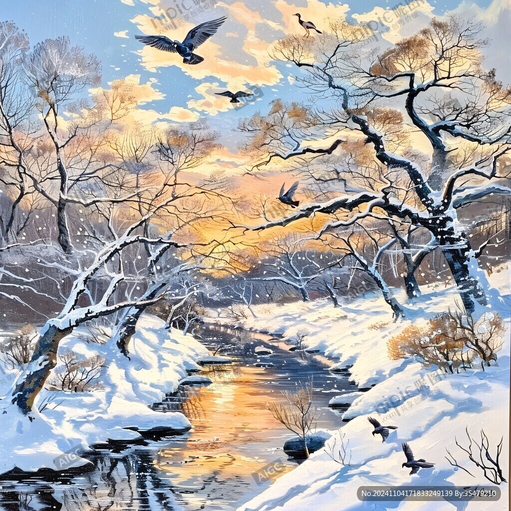 电脑油画冬天不冻河