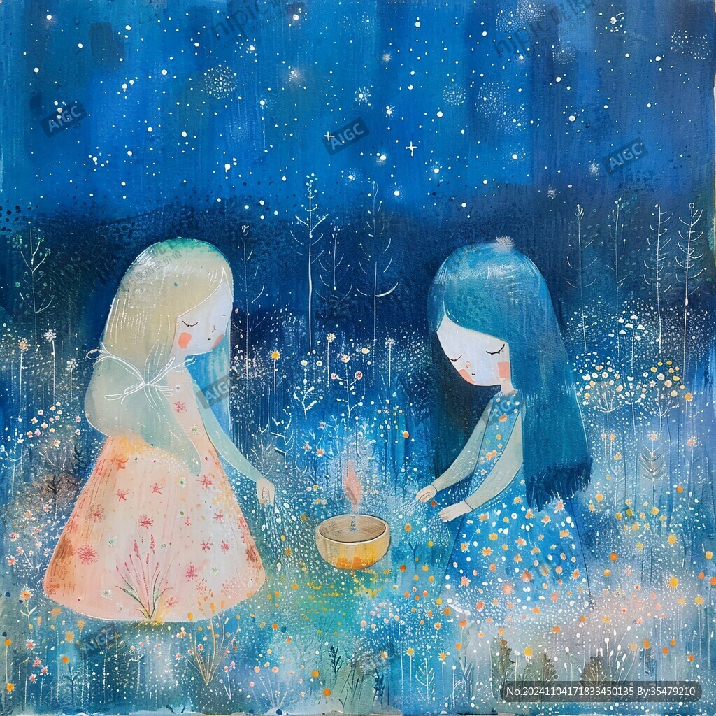 星空女孩插画