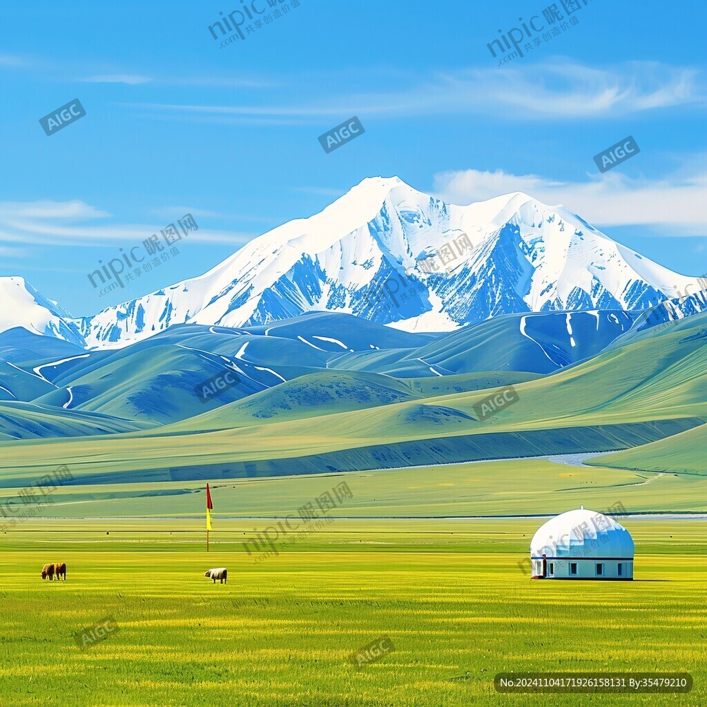 雪山草原蒙古包