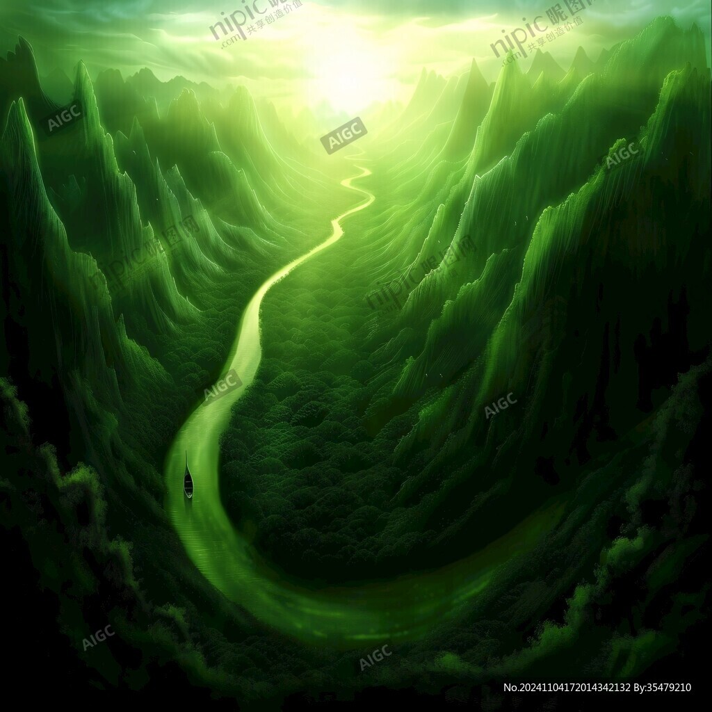 绿色山水风景绿色绘画