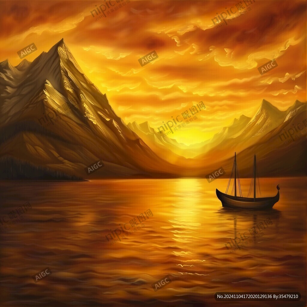 海上落日插画