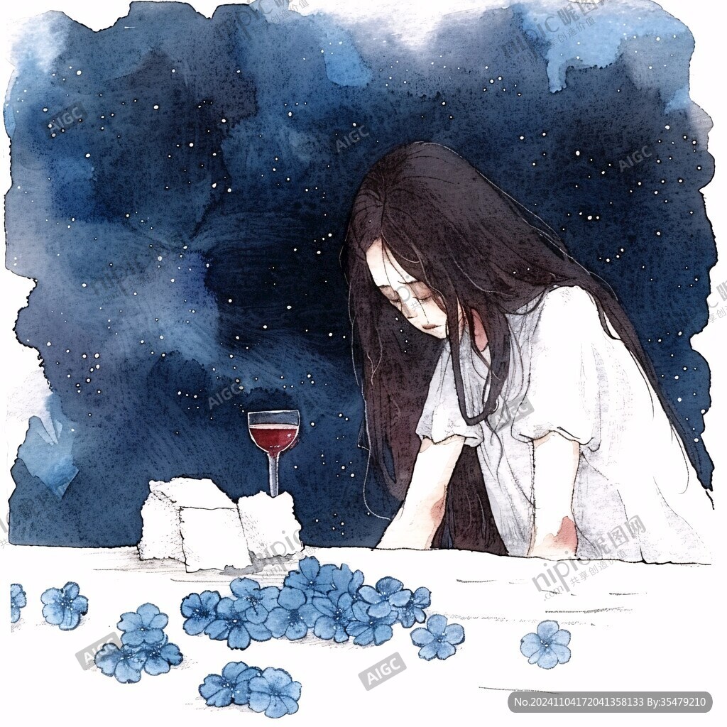 红酒女孩宣传插画