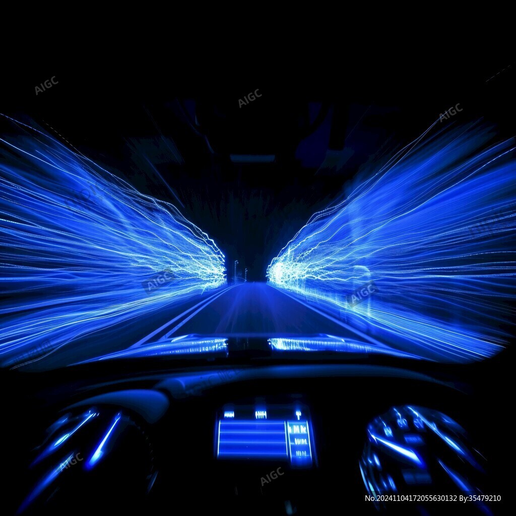 夜晚高速行驶的汽车