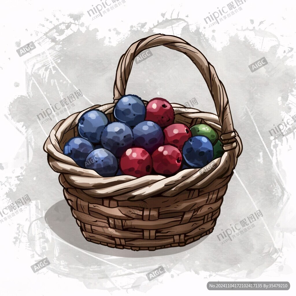 一篮子樱桃插画