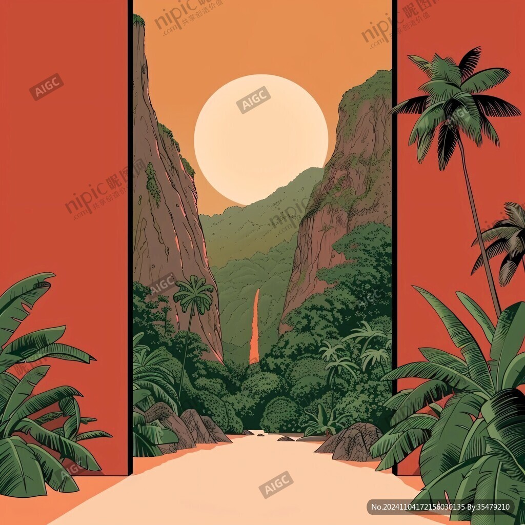皓月雄风景观插画