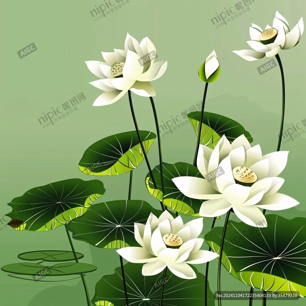 白色荷花壁画