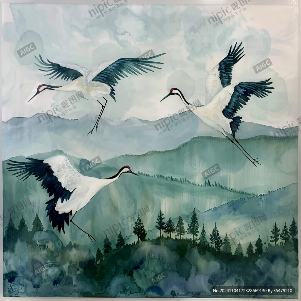 丹顶鹤水彩画