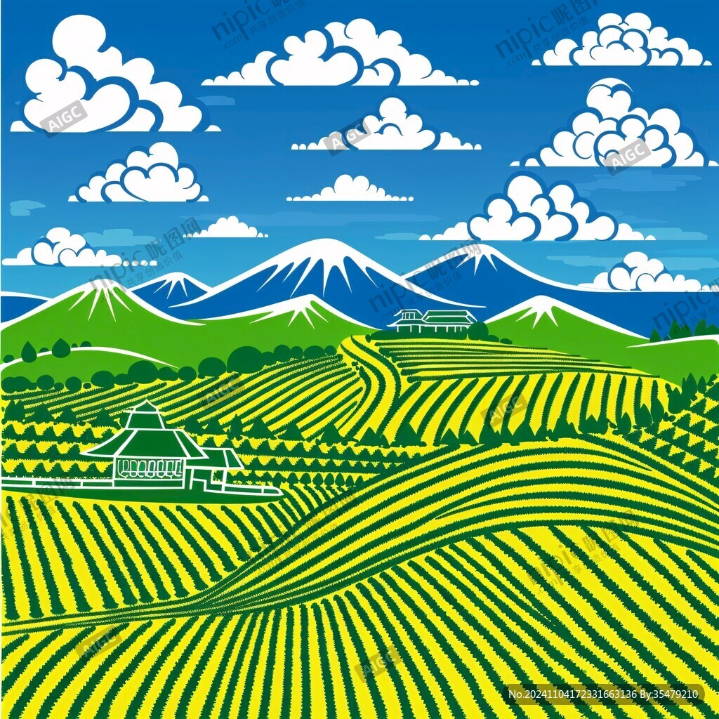 茶园风光插画