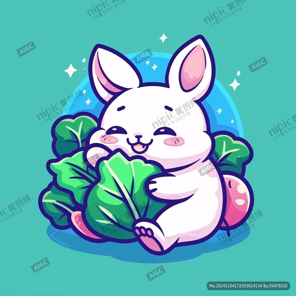 兔子吃艾草青团插画