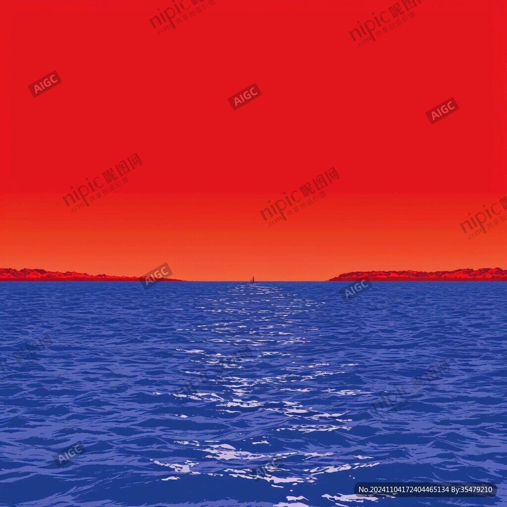 红色天空水面