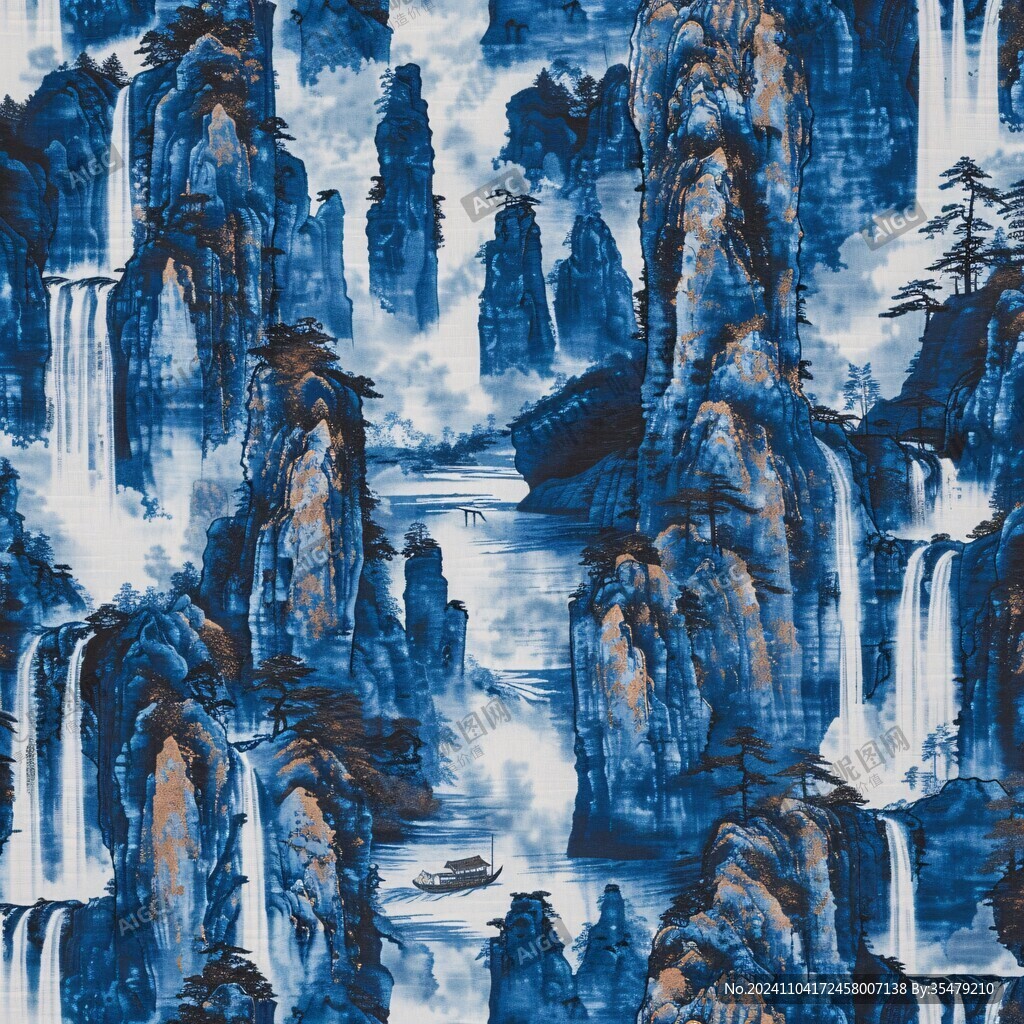 山水墙纸家纺窗帘图案