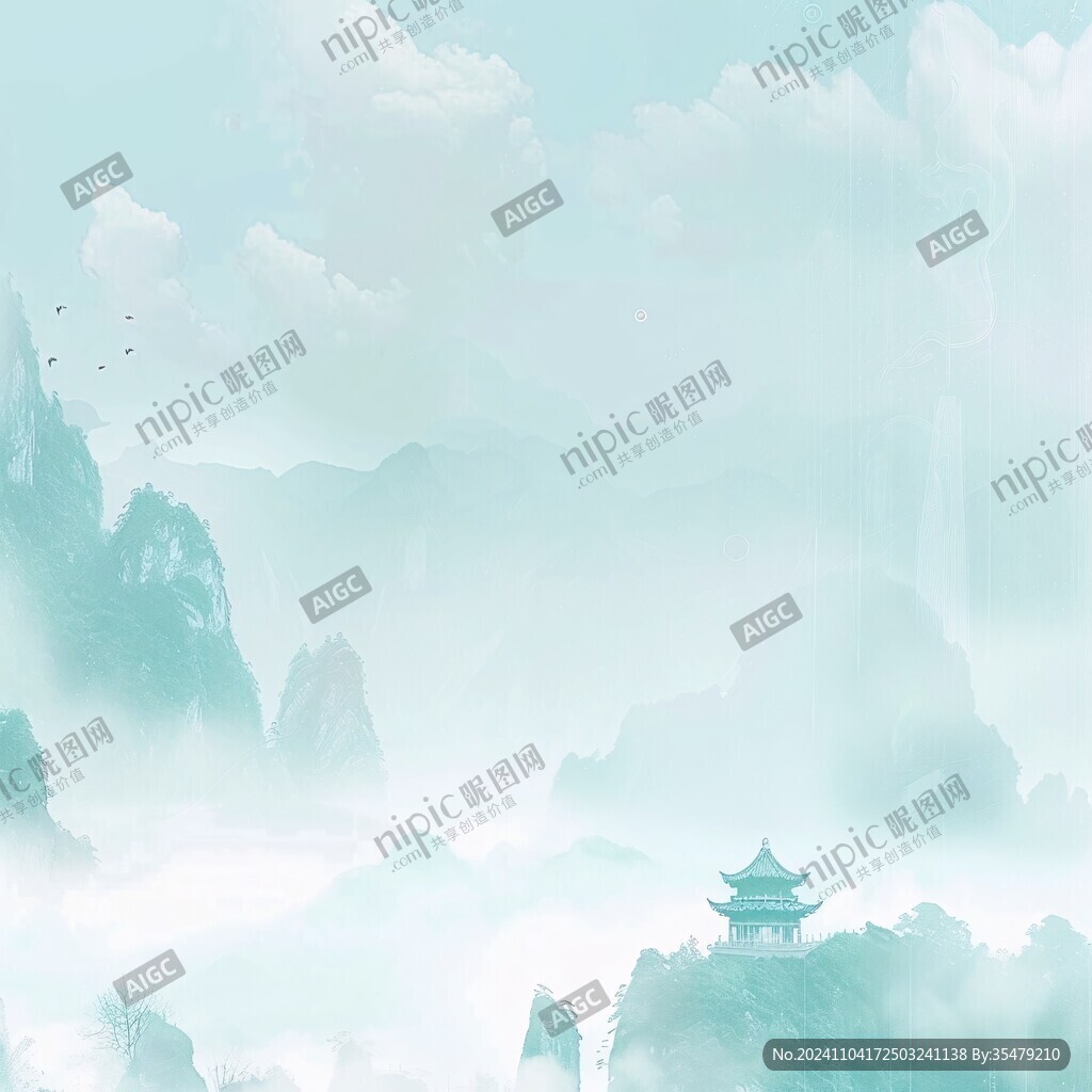 古典古风青绿山水背景
