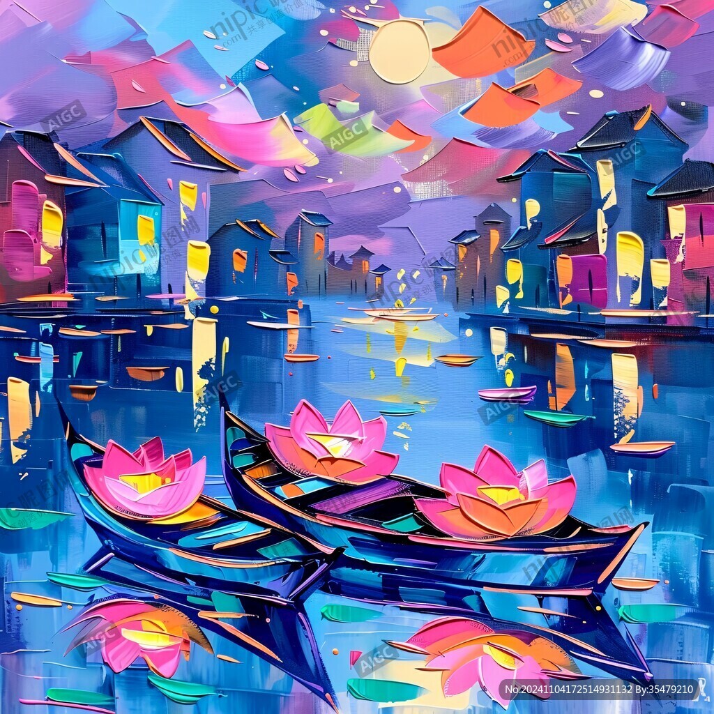 水乡古镇插画