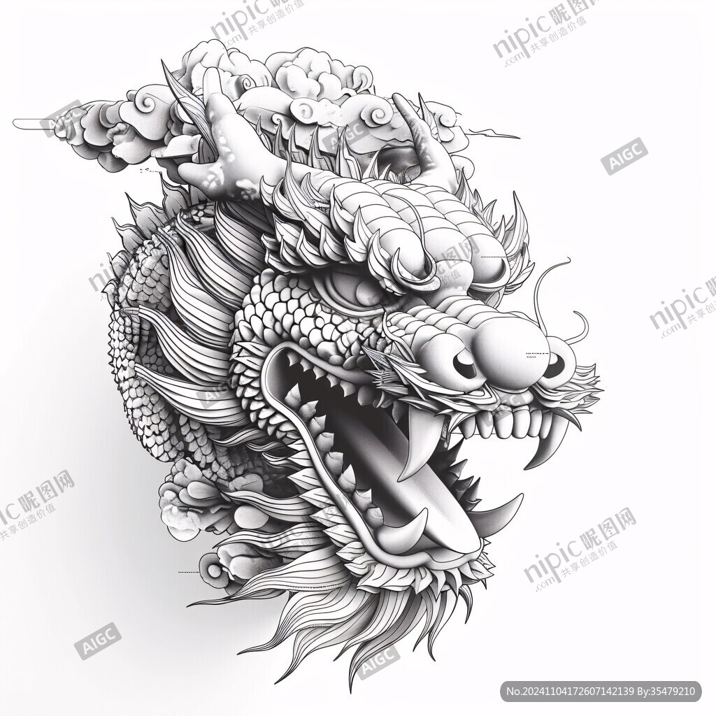 线描简约版龙抬头