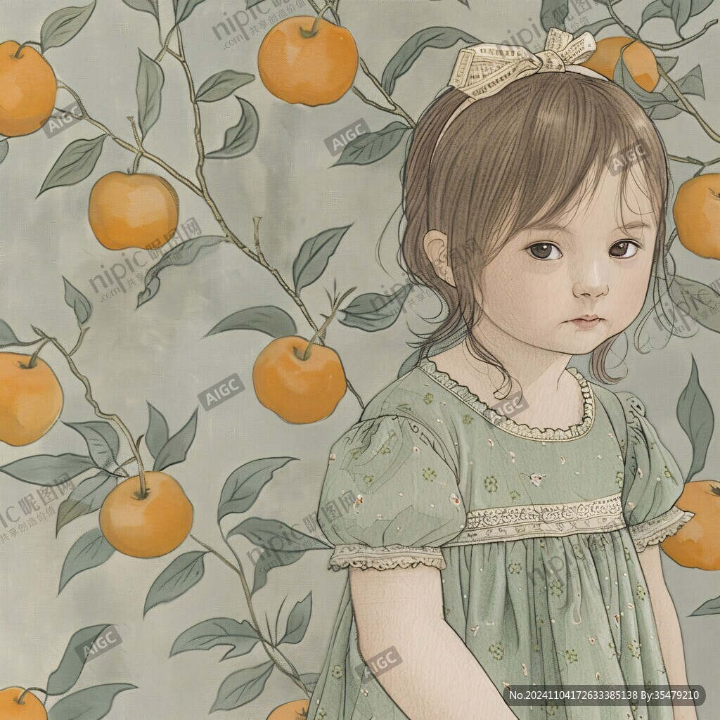 采柑果女孩插画