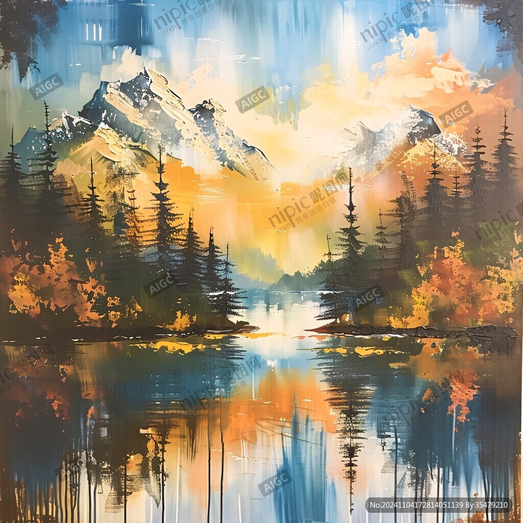 抽象油画山水风景